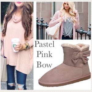 Pastel Pink Booties Classic Short Coquette Luxury Bow Suede Fur Winter Boots